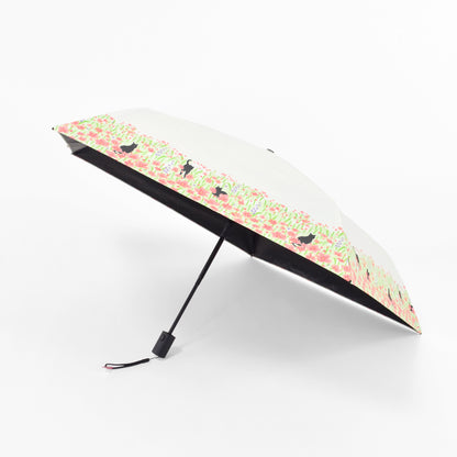 お花畑と猫｜遮光・遮熱 自動開閉｜晴雨兼用 折りたたみ傘 50cm