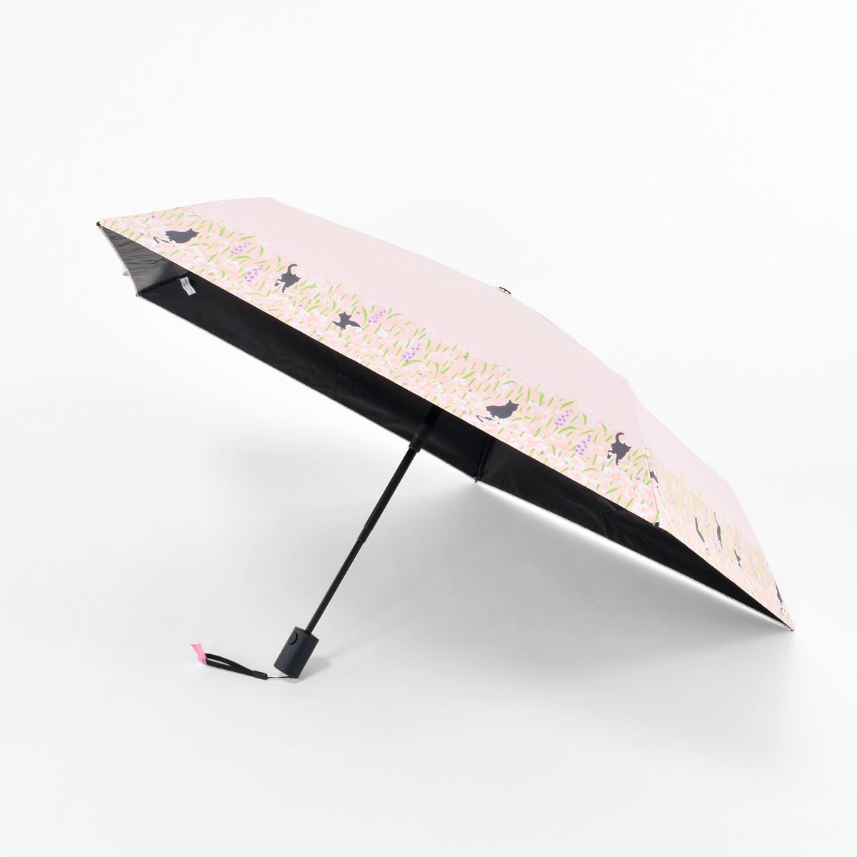 お花畑と猫｜遮光・遮熱 自動開閉｜晴雨兼用 折りたたみ傘 50cm