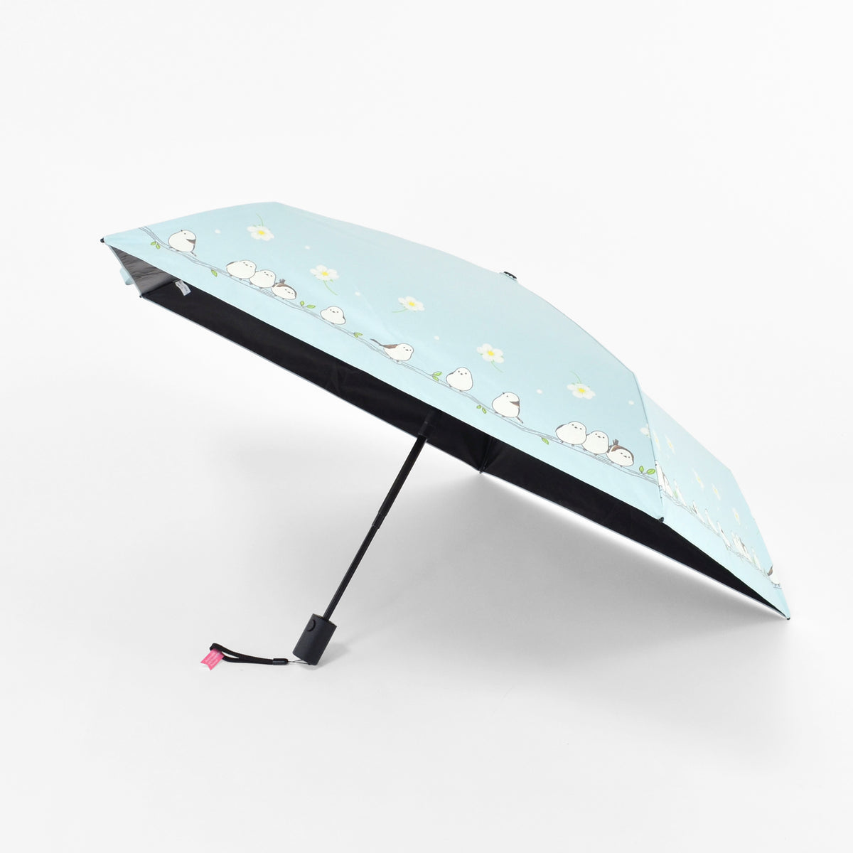 お花とシマエナガ｜遮光・遮熱 自動開閉｜晴雨兼用 折りたたみ傘 50cm