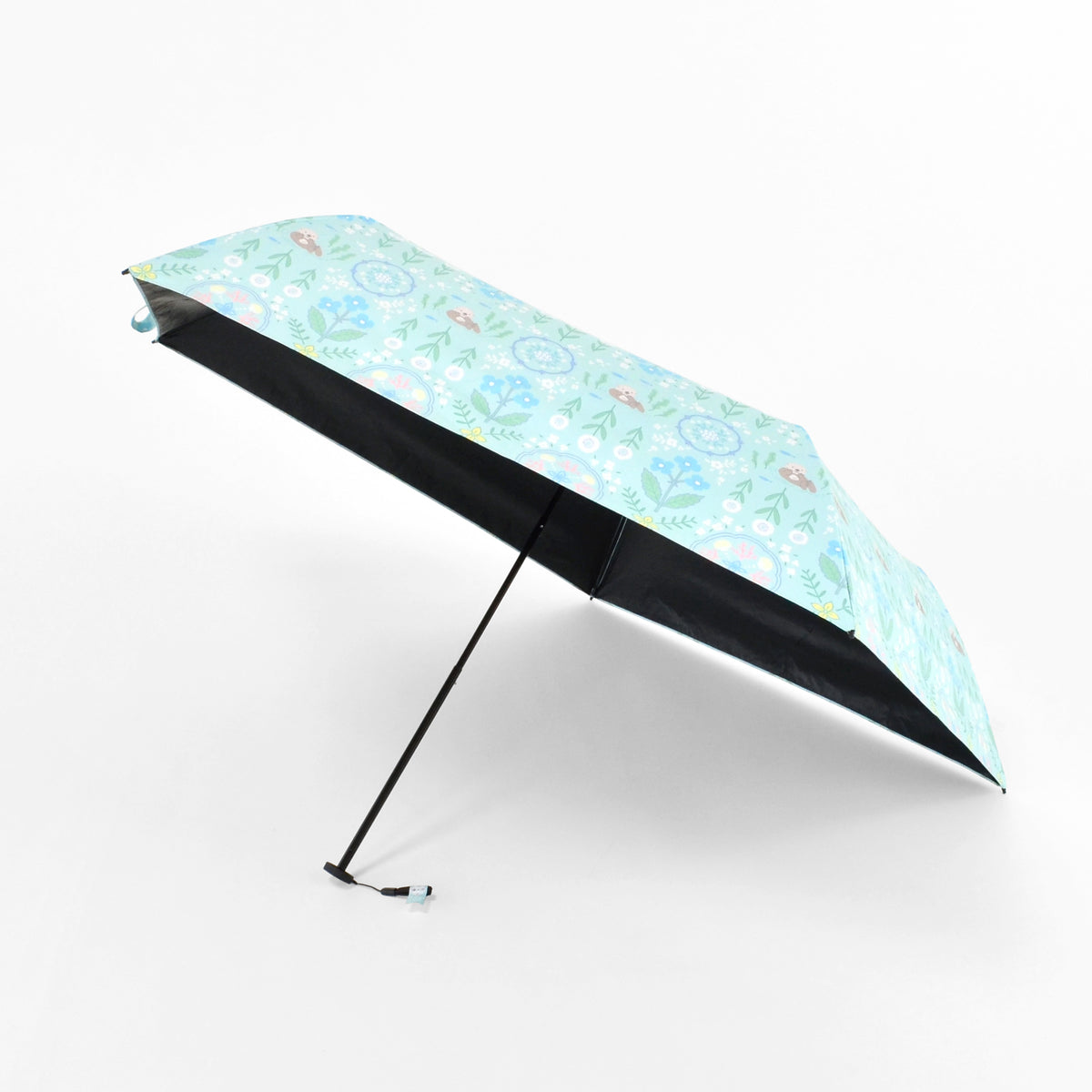花文様・ラッコ｜遮光・遮熱 軽量｜晴雨兼用 折りたたみ傘 50cm（トートバッグ付）