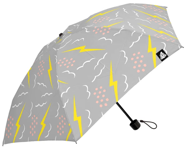 392plusm MK497200 by cutty Thunder mini 雷電圖案摺疊雨傘 50cm 灰色 開傘全貌