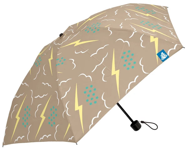 392plusm MK497200 by cutty Thunder mini 雷電圖案摺疊雨傘 50cm 米色 開傘全貌